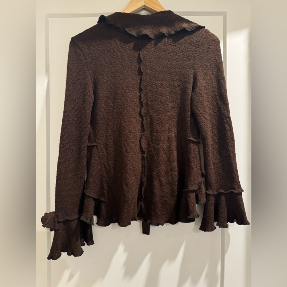Pink Martini Brown Ruffled Sweater - Picture 3 of 4